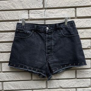 Abercrombie & Fitch Black Cutoff Jean Shorts with Silver Grommet Accents